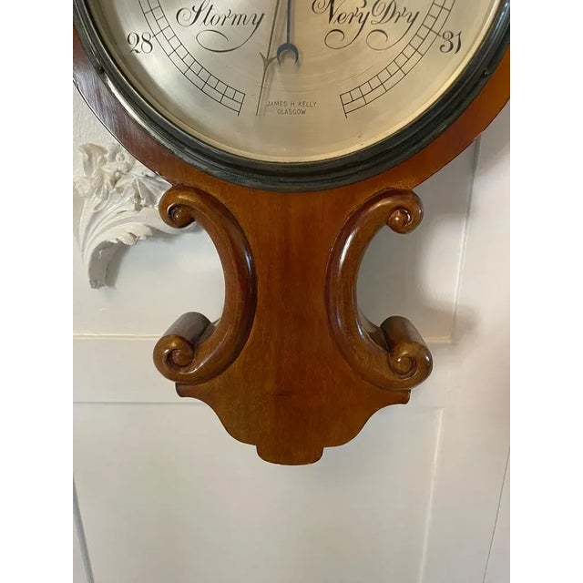 Antique Victorian Mahogany Banjo Barometer by James H Kelly of Glasgow, 1880 For Sale - Image 6 of 9