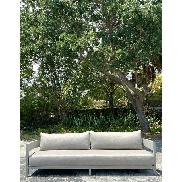 Gray Vintage “Balmain” Outdoor Teak Sofa After RH For Sale - Image 8 of 11