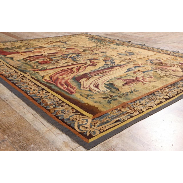 Tan Antique French Tapestry, 07'08 X 08'11 For Sale - Image 8 of 10