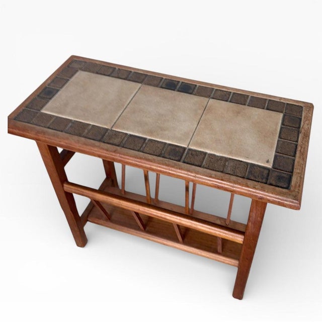 Mid-Century Teak Tiled Side Table with Magazine Rack For Sale - Image 5 of 7