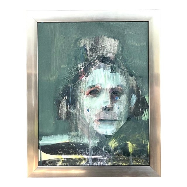 Vintage Boho Signed Abstract Figurative on Canvas For Sale