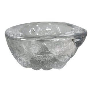 1960s Modern Heavy Art Glass Bowl Thick Rim Textured Ice Block For Sale