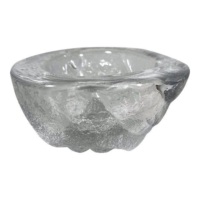 1960s Modern Heavy Art Glass Bowl Thick Rim Textured Ice Block For Sale
