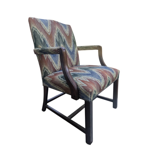 Green Vintage Schumacher Flamestitch Upholstered Federal Arm Chair For Sale - Image 8 of 18