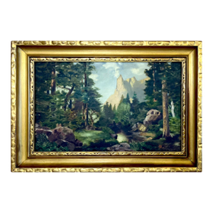 Sentinel Rock Through Pines Yosemite Oil on Board - After Thomas Moran Circa 1915