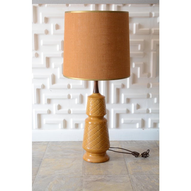 Mid Century Modern Ceramic Brown Mustard Table Lamp With A Shade