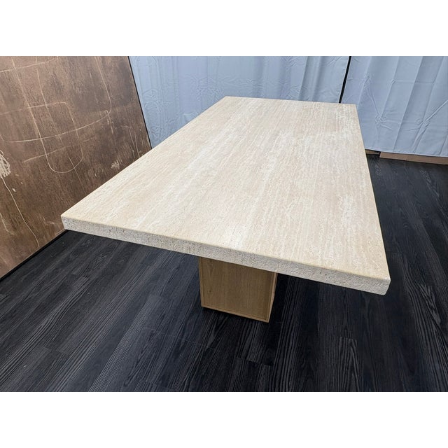 Almond Rh Lumi Rectangular Dining Table 72" | Light Oak | Turkish Travertine For Sale - Image 8 of 18