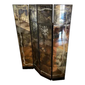 1940s Four Panel Eglomise Mirrored Room Screen