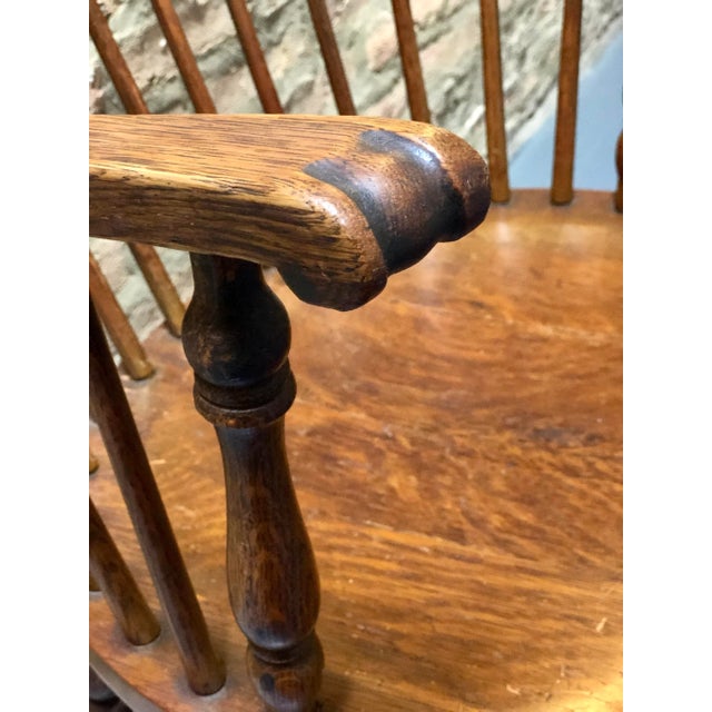 Pair of American Bow Back Oak Windsor Armchairs Early 1900s For Sale - Image 9 of 12