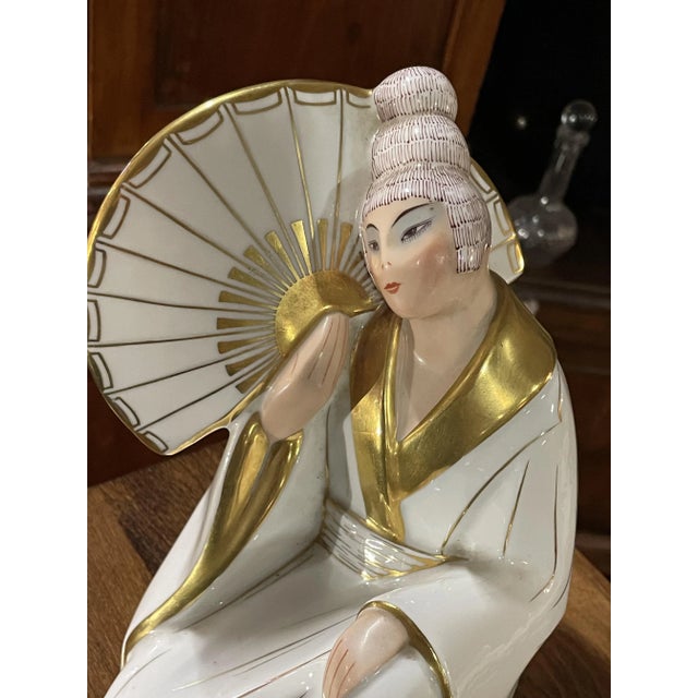 Limoges Porcelain Chinese Woman with Fan, 1930s For Sale - Image 6 of 11