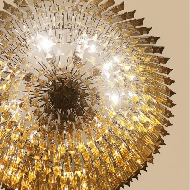 Murano Large Italian Murano Triedri Chandelier | 391 Amber Prisms For Sale - Image 4 of 5