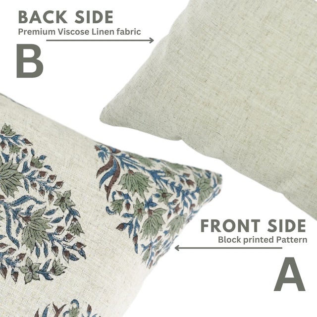 Fabdivine Artisan Block Print Throw Pillow Cover 14x14 Inch Viscose Linen-Kumud For Sale - Image 4 of 5