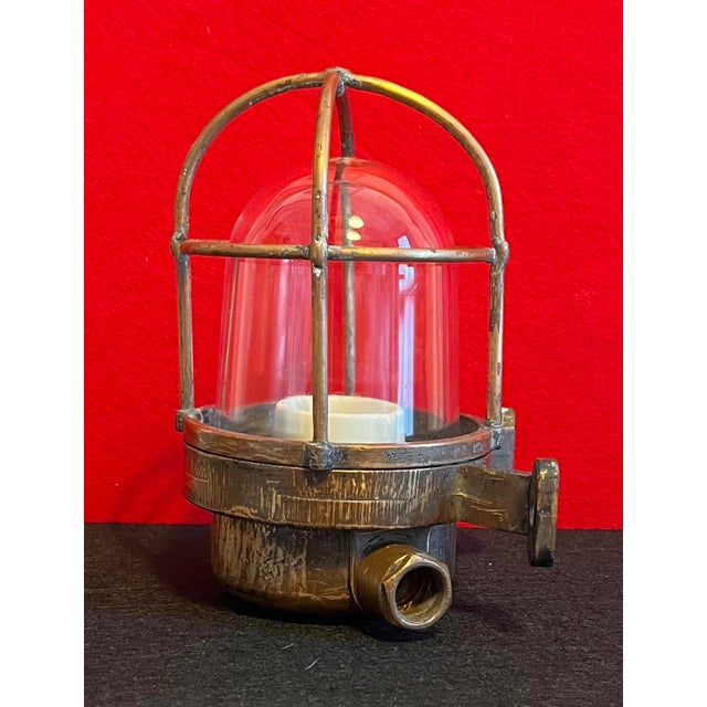 1950s Vintage Industrial Brass Lamp with Cage and Glass Diffuser, 1950s For Sale - Image 5 of 15