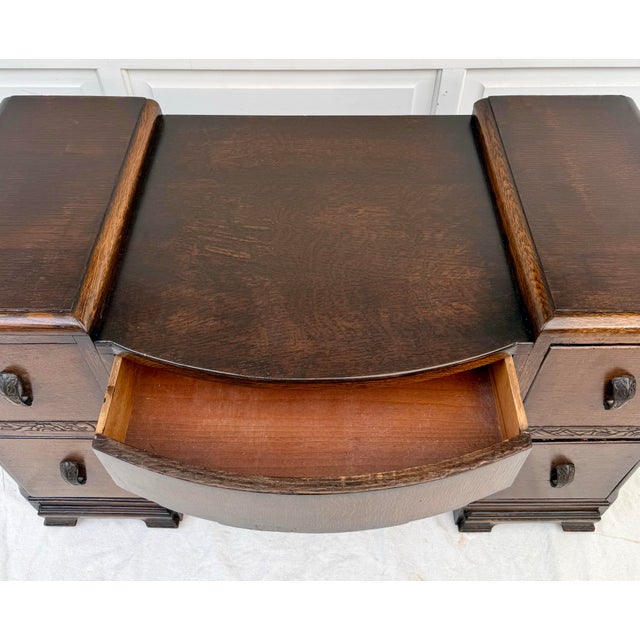 1930's Art Deco Oak Mirrored Vanity With Beveled Arch Mirror For Sale - Image 16 of 16