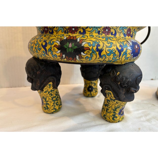 1930s Enormous Cloisonné Urn / Brazier For Sale - Image 10 of 12