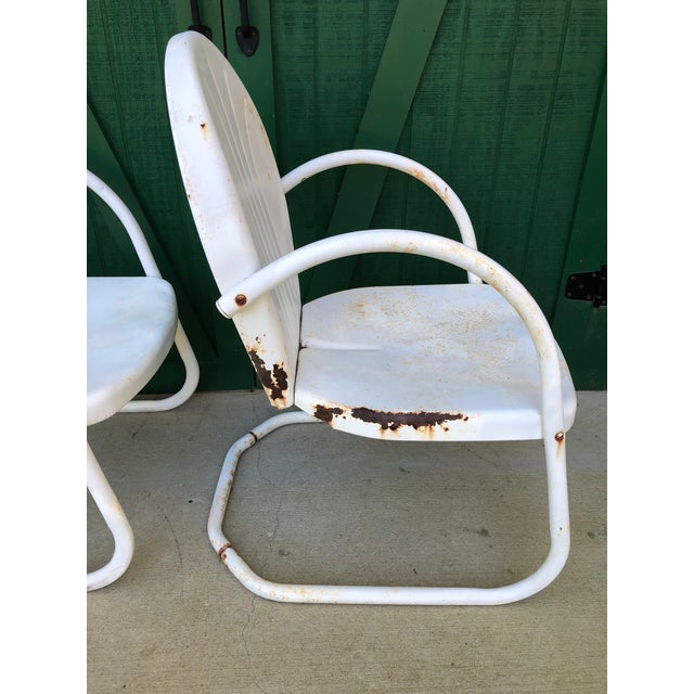 Antique White Metal Chairs A Pair Chairish
