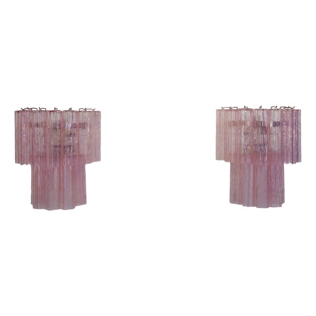 Murano Glass Tube Wall Sconces with Pink Glass Tubes, Set of 2 For Sale