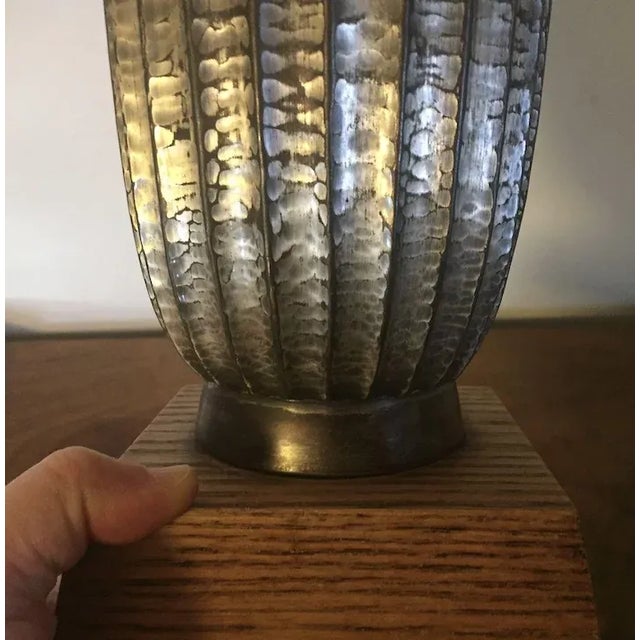 1930 Art Deco Silvered Bronze Vase on Wood Stand in Josef Hoffman Wiener Werkstatte Style For Sale - Image 9 of 11