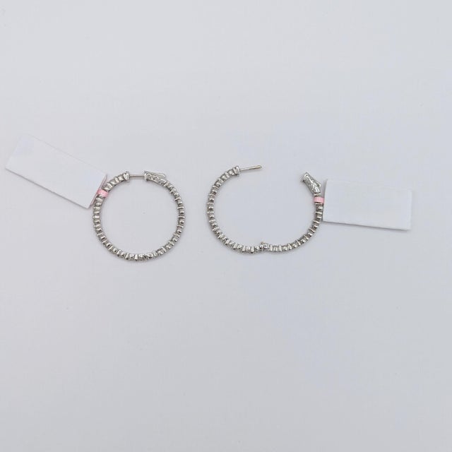 White Diamond Round Hoop Earrings in 14K White Gold - A Pair For Sale - Image 4 of 5
