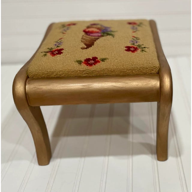 Late 19th Century Antique Victorian Cornucopia Needlepoint Footstool For Sale In Columbus - Image 6 of 7