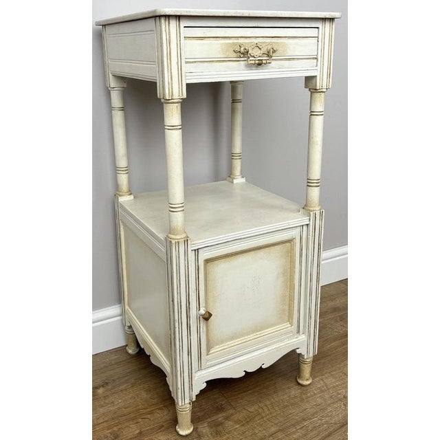 Antique French Oak Bedside Table with Marble Top For Sale - Image 3 of 14