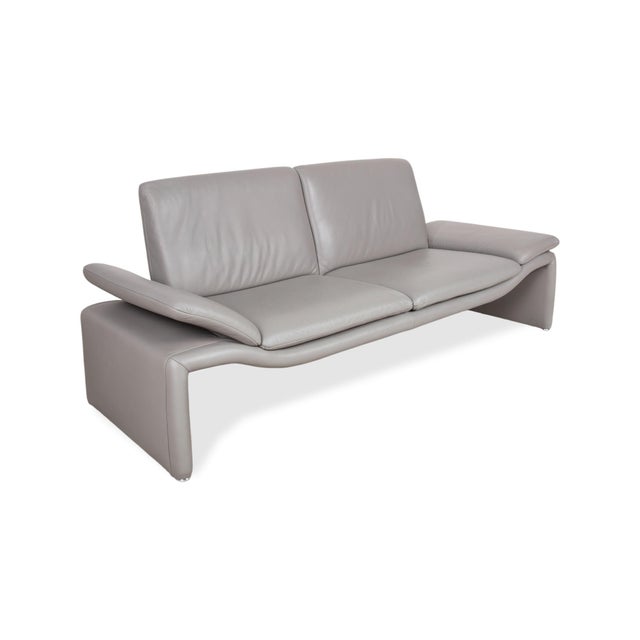 Leather Three-Seater Grey Sofa with Manual Function from Koinor For Sale - Image 4 of 16