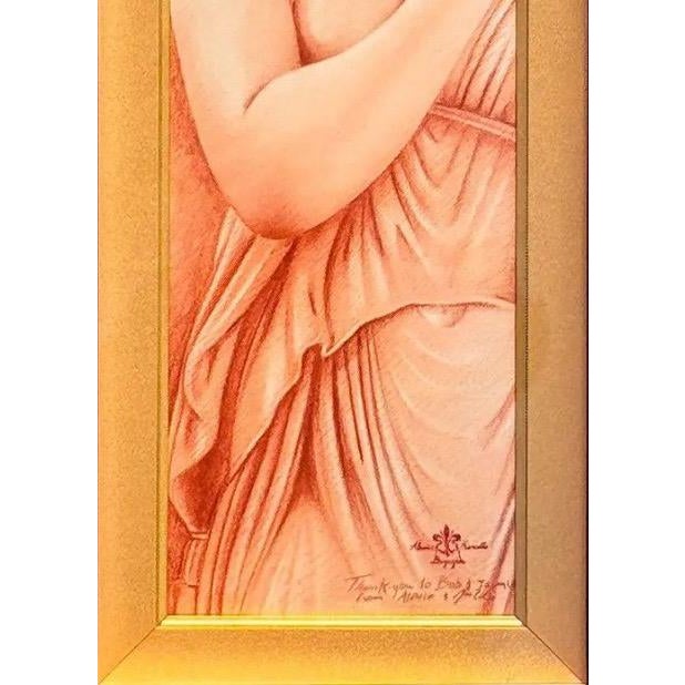 Salmon Original Signed Drawing by the Twins Bugagiar Danzatrice Study for the Three Graces Florentine Neo Classical Art For Sale - Image 8 of 15