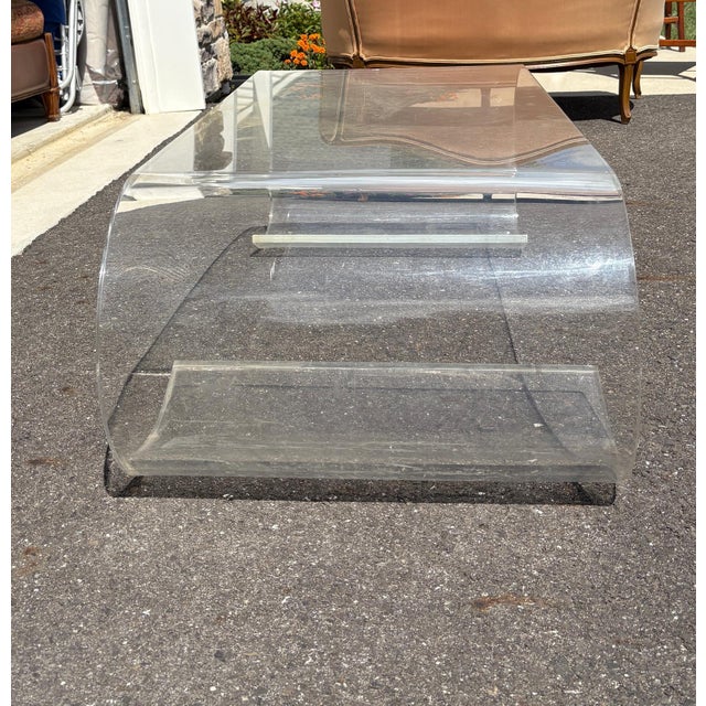 1970s Vintage Lucite Scroll Coffee Table Hollywood Regency Style For Sale In Philadelphia - Image 6 of 6