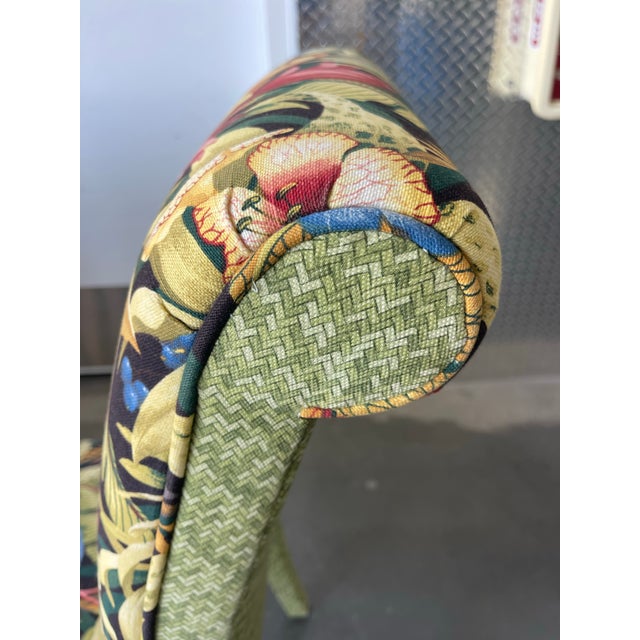 Parsons Style Dining Chairs With Rounded Apron and Tapered Legs in Tropical Botanical Upholstery, Set of 4 For Sale - Image 11 of 12