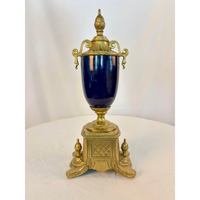Vintage Italian Sèvres Style Hand-Painted Porcelain Urn With Ormolu Mounts For Sale - Image 11 of 12