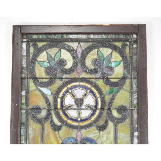 Early 20th Century 1900s Rectangular Leaded Stained Glass Church Window For Sale - Image 5 of 12