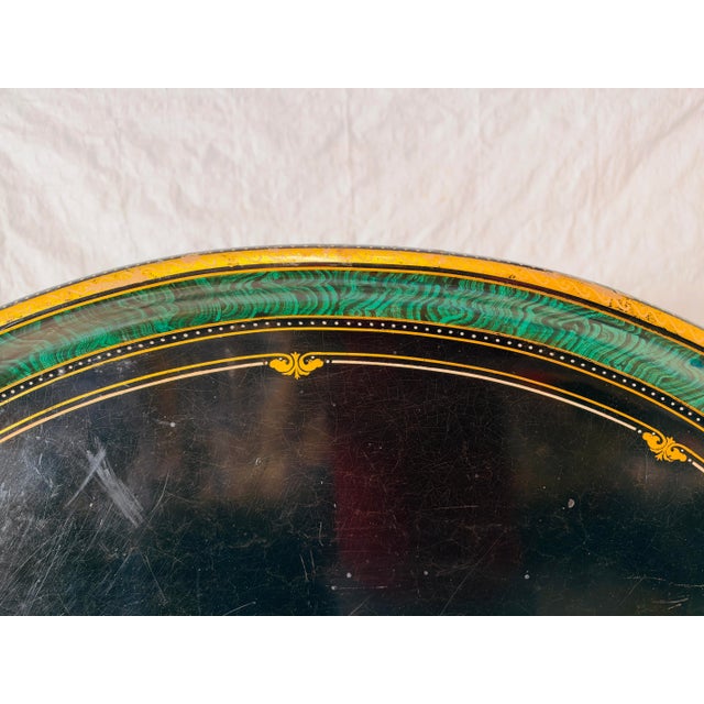 Vintage Hollywood Regency Style Hand-Painted Papier-Mâché Oval Tray on Faux Bamboo Stand For Sale - Image 4 of 11