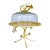 1990s Decorative Golden Iron Cake Stand With Glass Dome and Crystal Accents For Sale