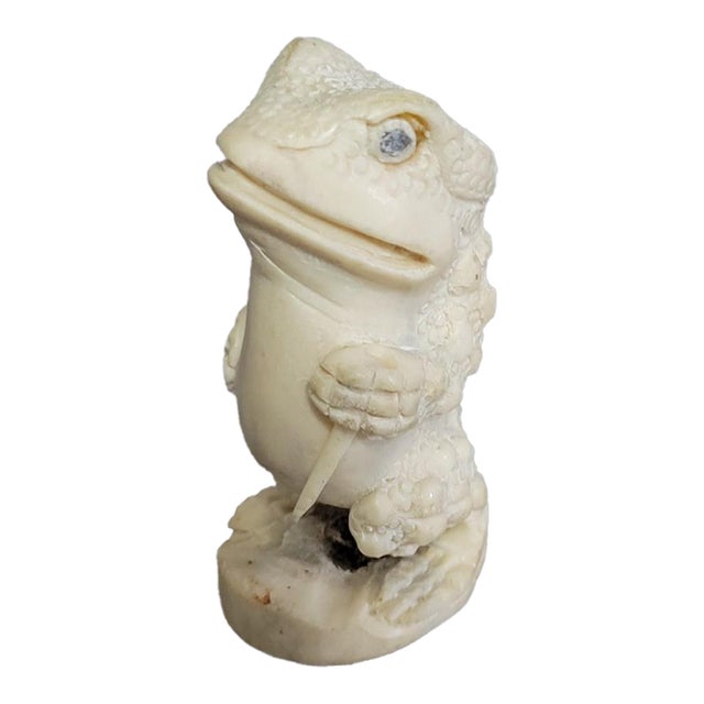 Japanese Bone Anthropomorphic Toad Figural Carving, 19th C. For Sale