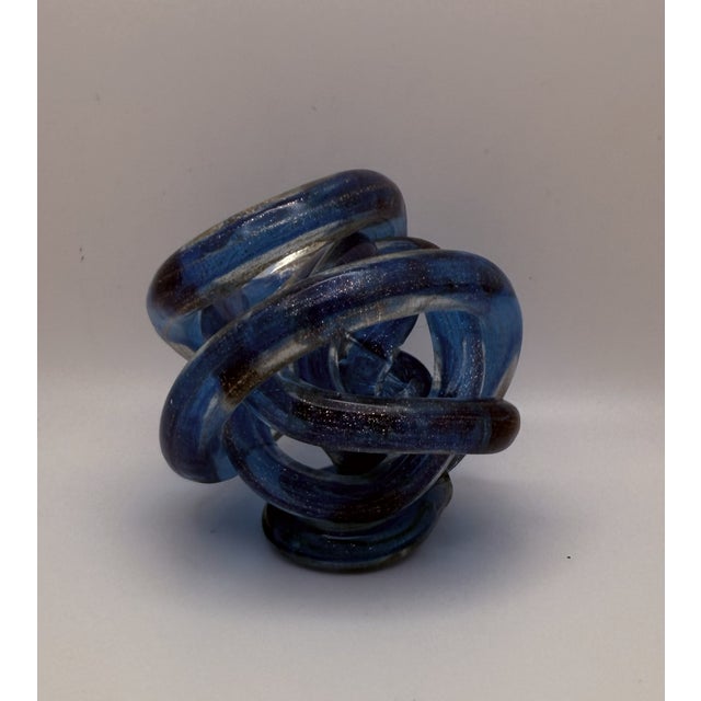 2000 - 2009 4 inch Blue Glass Knot Sculpture For Sale - Image 5 of 9