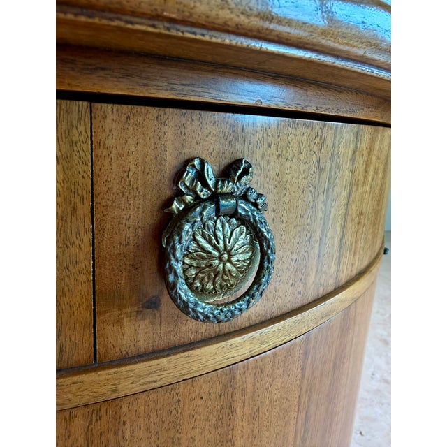 Vintage Neoclassical Round Wood Drum Side Table With Drawer & Cabinet For Sale - Image 4 of 6