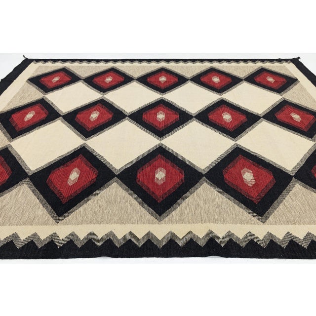 Textile Modern Navajo Style Flatweave Geometric Diamond Wool Rug in Cream 9x12 For Sale - Image 7 of 11