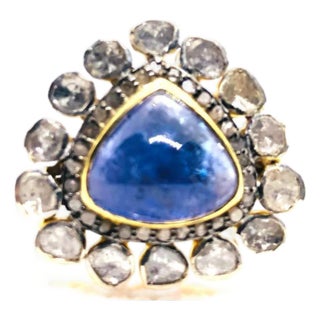 Bochic “Orient” Vintage Rose Cut Diamond & Tanzanite Ring Set 18K Gold & Silver For Sale