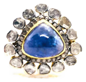Bochic “Orient” Vintage Rose Cut Diamond & Tanzanite Ring Set 18K Gold & Silver