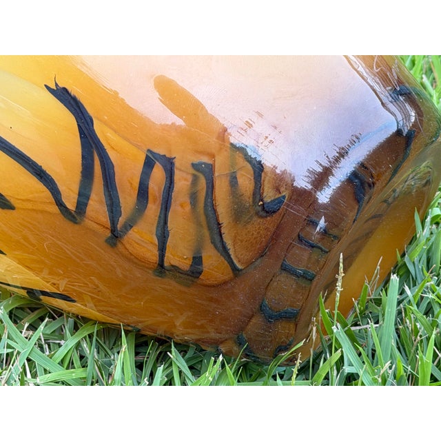 Vintage Romanian 12.5” Amber Art Glass Vase by Mihai Topescu For Sale - Image 12 of 12
