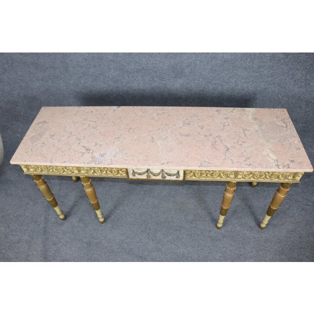 1950s Vintage French Louis XVI Style Parcel Gilt Marble Top Console Table For Sale - Image 5 of 13
