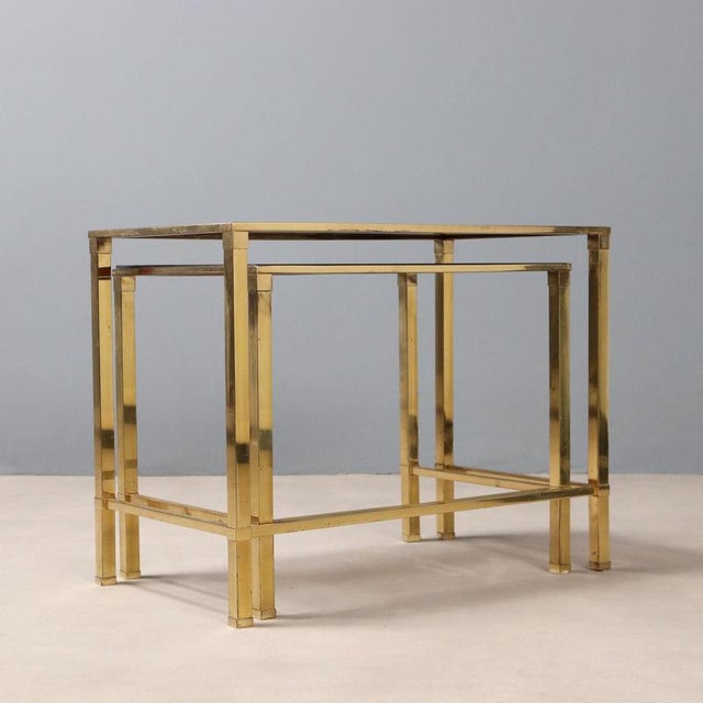 Vintage Coffee Tables in Brass and Smoked Glass, Italy, 1960s, Set of 2 For Sale - Image 9 of 10