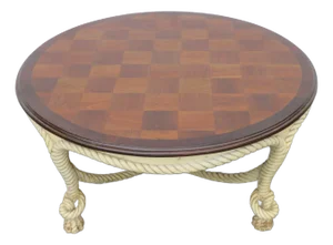 Hollywood Regency Round Carved Rope Design Two Tones Coffee Table 5842