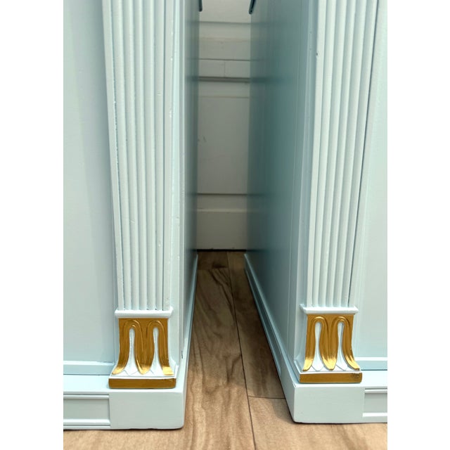 Pair of Antique Neoclassical Pedestal Cabinets in Robin’s Egg Blue With Gilt Trim, Refinished For Sale - Image 13 of 17