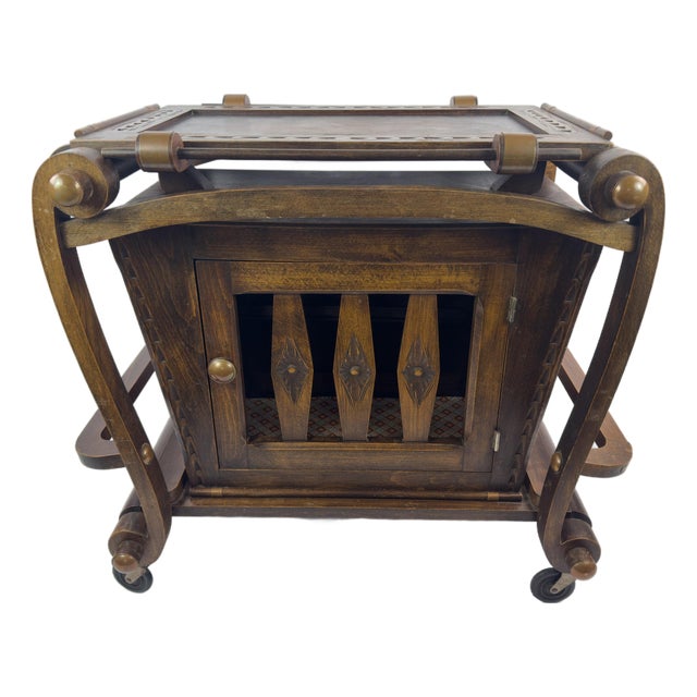 French Vintage Beech Bar Cart With Removable Tray, Mid-20th Century For Sale