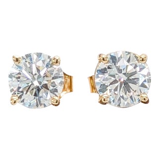 1.66cts Lab Diamond Solitaire Stud Earrings in 14k Yellow Gold | Round 6mm, A Pair For Sale