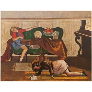 Rare 1947 Balthus "Le Salon", Original Period Swiss Lithograph