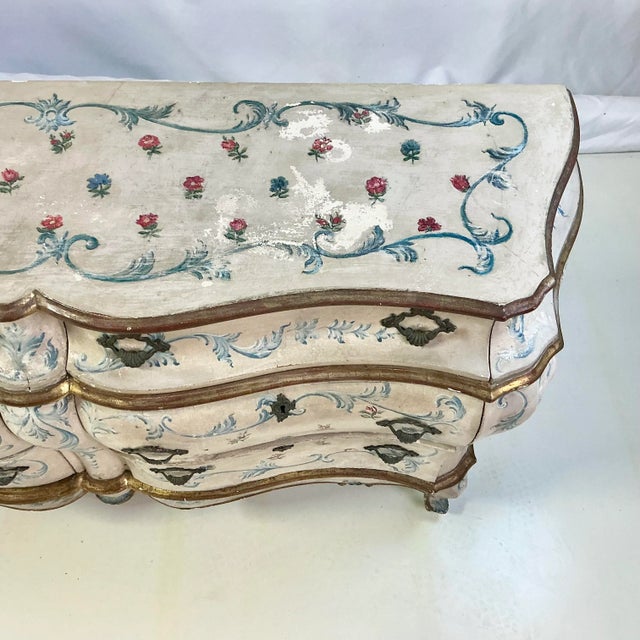 Cornflower Blue 1800c Antique French Louis XV Hand-Painted Bombay Sideboard Commode Dresser, Flora & Acanthus Leaves For Sale - Image 8 of 18