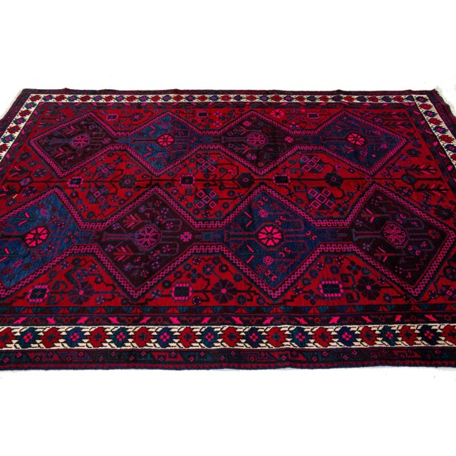 1960s 1960s Tribal Persian Shiraz Handmade Wool Rug in Red and Blue For Sale - Image 5 of 7