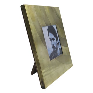 Square Brass Photo Frame with Geometric Engravings, Italy, 1970s For Sale